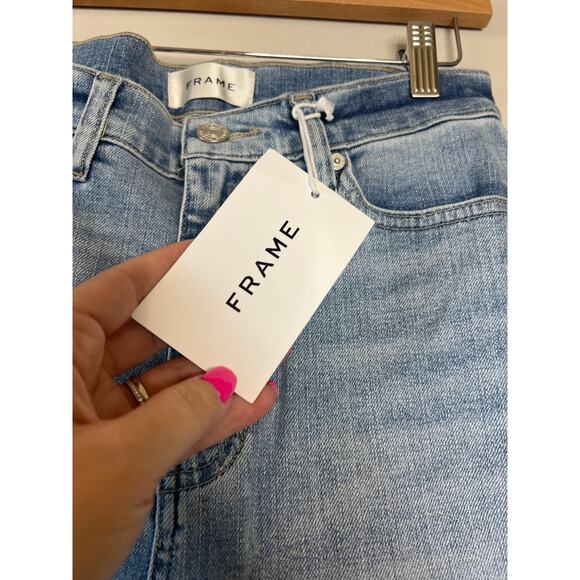 NWT Frame Le Easy Flare Raw Fray Hem Stretch High Rise Jeans Blue Size: 28 - Picture 4 of 9